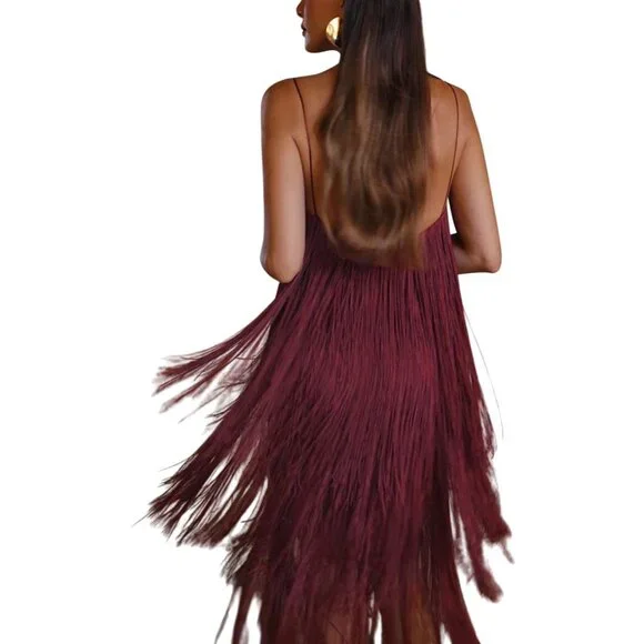 NWT Commense Women's Florence Burgundy Fringe Tassel Dress Size XS - Picture 2 of 9